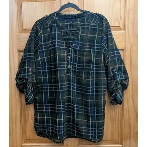 Signature 1 Studio Women Large Sheer High Low Hemline Blouse Top Long Sleeves